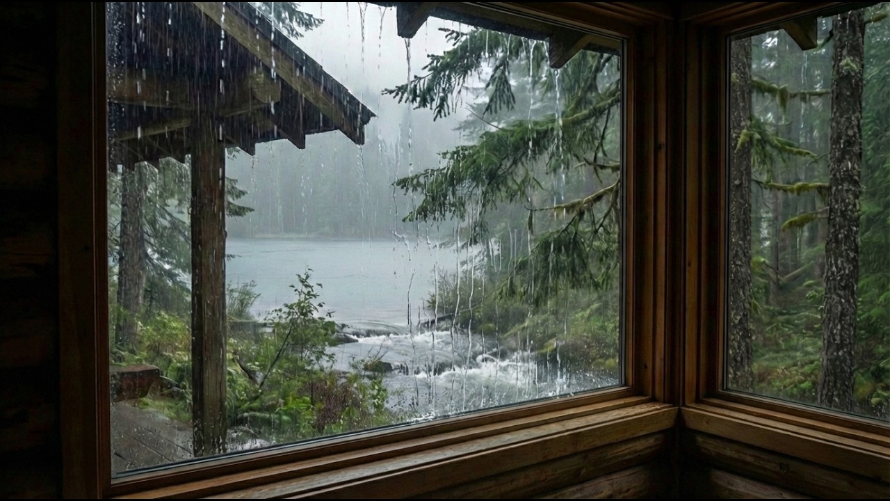Moderate Rain & Gentle Stream Sounds 🌧️🌊 Cozy Lake Cabin Ambience for Deep Sleep (3 Hours)