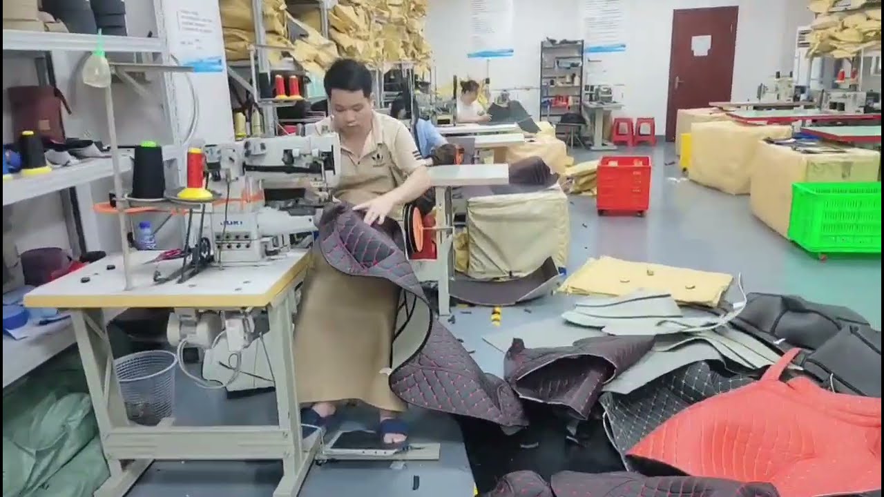 car floor mat factory manufacturing sewing machine