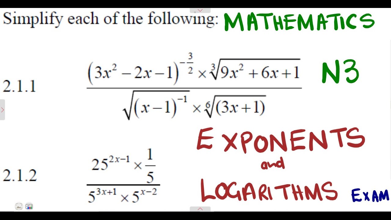 Mathematics N3 Exponents and Logarithms November 2018 @mathszoneafricanmotives  @mathwithlightone