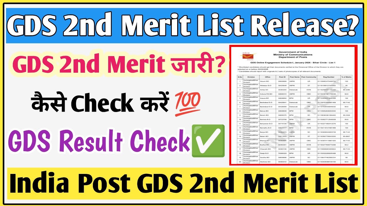 GDS 2nd merit list 2026 | GDS second merit list 2026 Kab Aaegi | GDS merit List date 2026|GDS Result