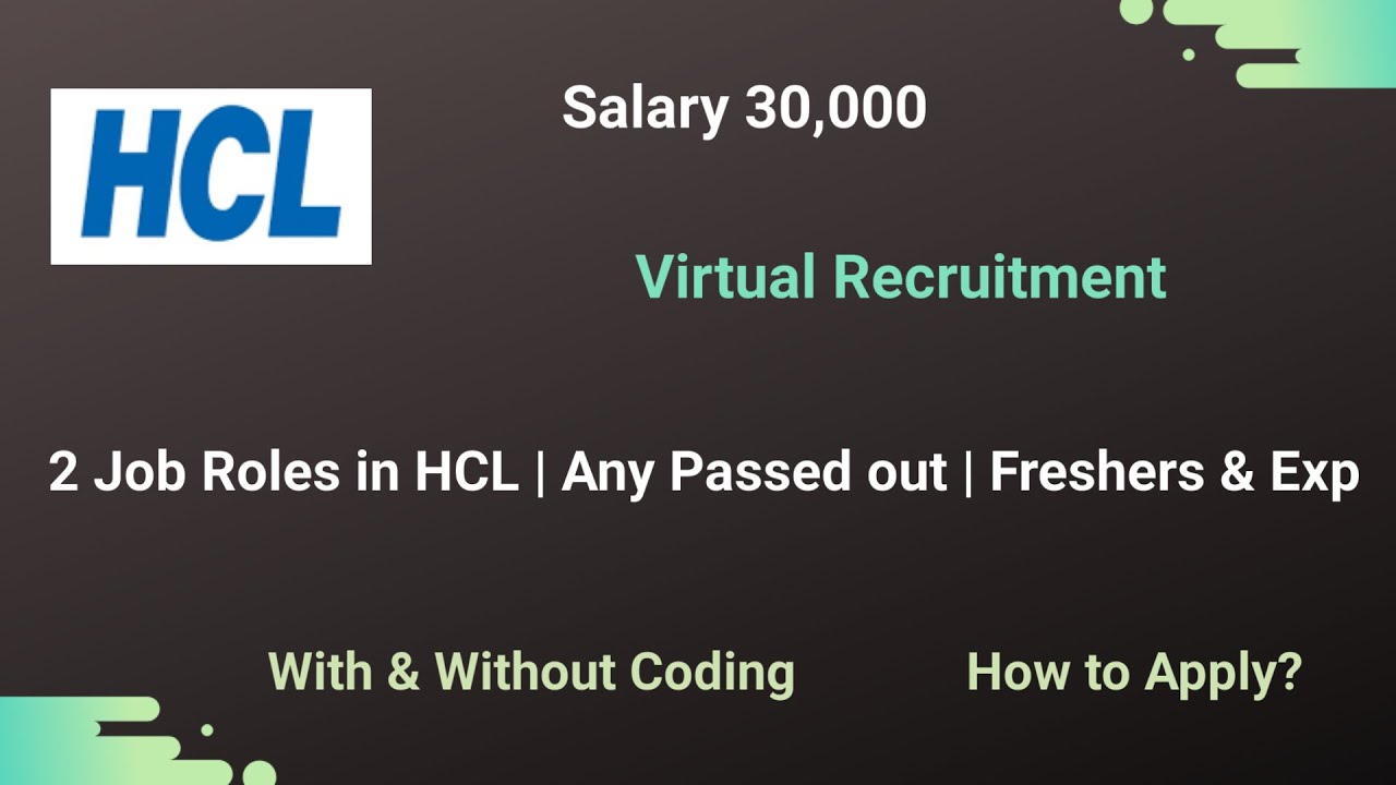 HCL Virtual Recruitment 2021 | With & Without Coding | HCL Recruitment Jobs | How to Apply