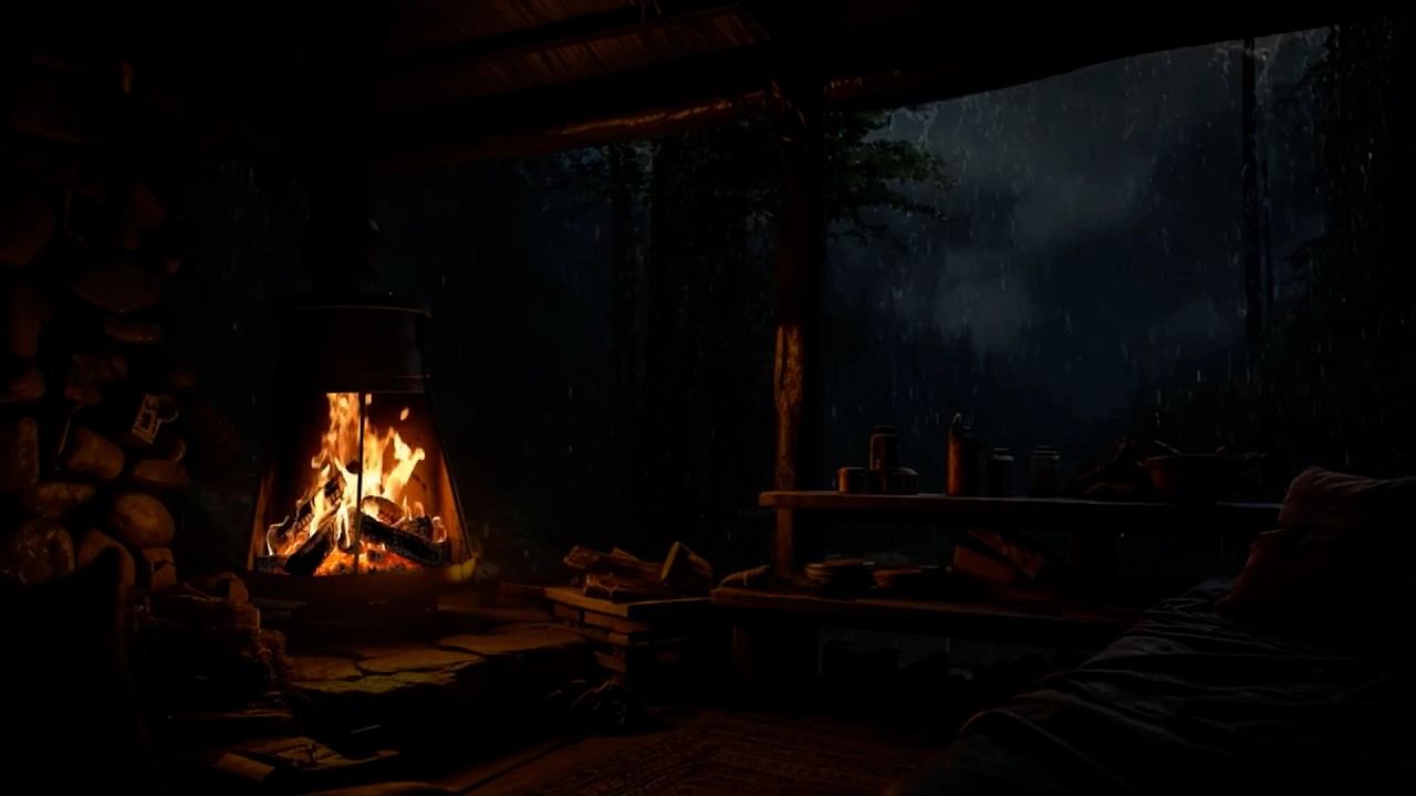 99% INSTANTLY FALL ASLEEP 😴 Deep Mountain Rain & Fireplace Echoes Inside a Quiet Cave Cabin