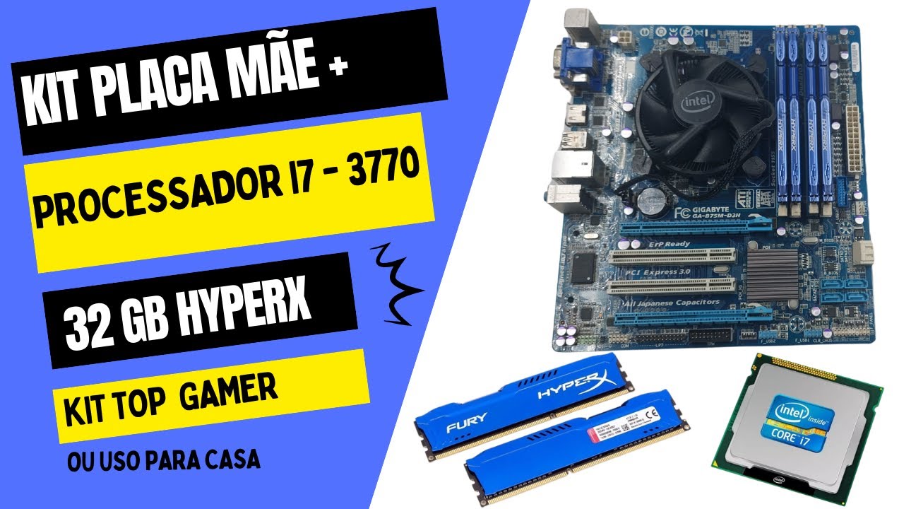 Kit placa m&atilde;e Gigabyte GA-B75M-D3H + processador i7 3770 + 32 gb Ran Hyperx Fury usado  para venda