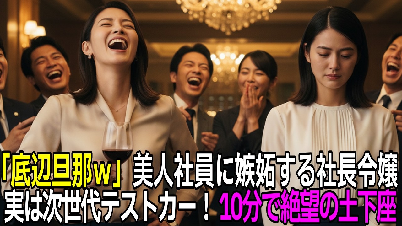 【スカッと】「底辺旦那呼んでみろ」歓迎会で美人新入社員を嫉妬し夫のボロ車を嘲笑した社長令嬢、その場で夫が次世代技術を握る社長と発覚し全てを失う羽目に【感動する話】【朗読】