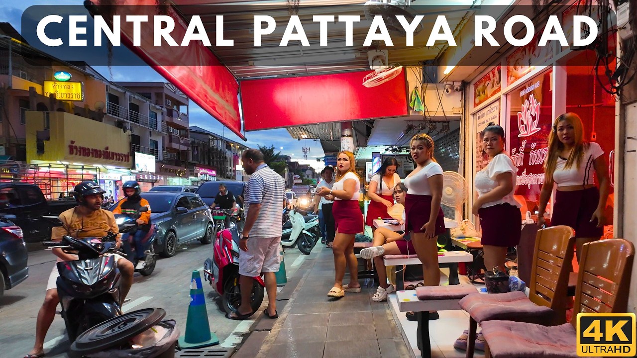 [4K] Walk along Central Pattaya road and Beach road, Pattaya, Thailand 2024
