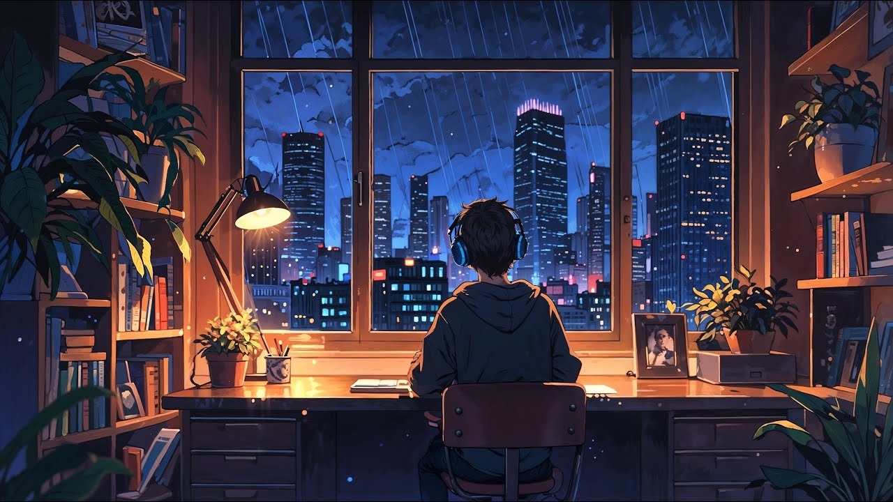 Study Ambience with Rain & City Lights 🌃 | Chill Rain Sounds for Focus & Sleep