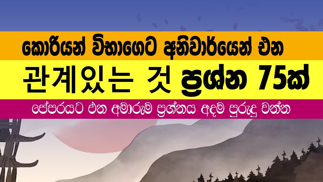 කොරියන් විභාගෙට අනිවාර්යෙන් එන 관계있는 것 ප්‍රශ්න 75ක් | පේපරයට එන අමාරුම ප්‍රශ්නය අදම පුරුදු වන්න