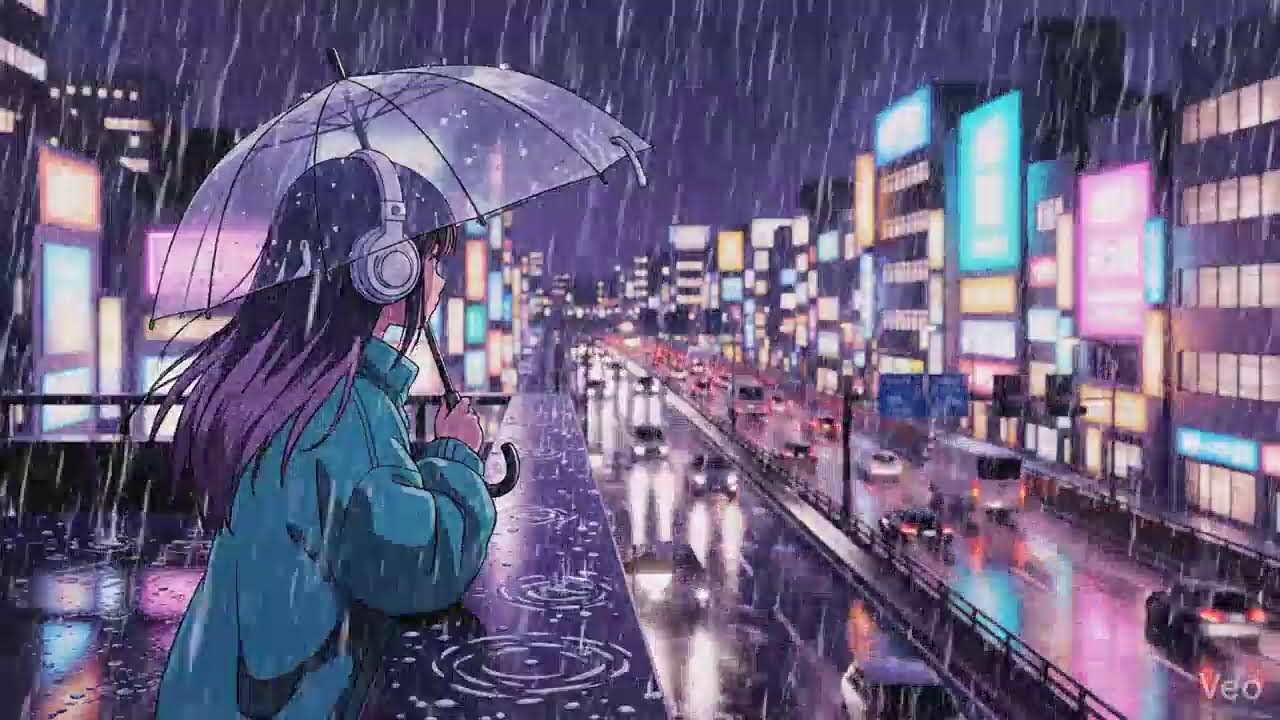 Calm Rainy Night 🌧️ Lofi Chillhop in Japanese Neon City