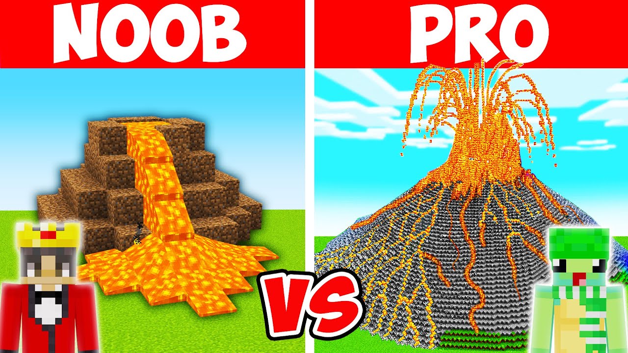 Minecraft NOOB vs PRO: GIANT VOLCANO HOUSE BUILD CHALLENGE