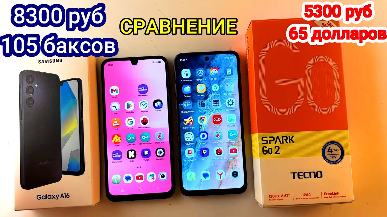 СРАВНЕНИЕ Tecno Spark Go2 vs Samsung A16 до 105 долларов 8300 рублей Топ Смартфоны