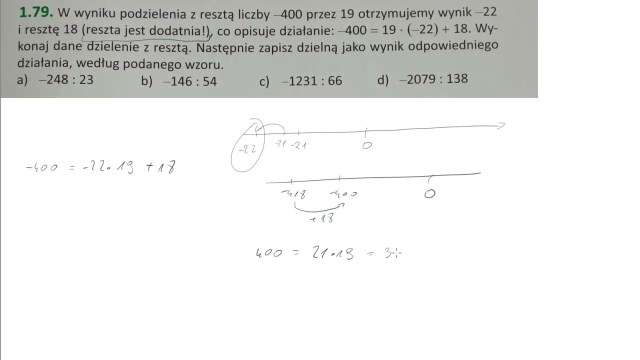1 79 W wyniku podzielenia z resztą liczby  400 przez 19 otrzymujemy wynik  22