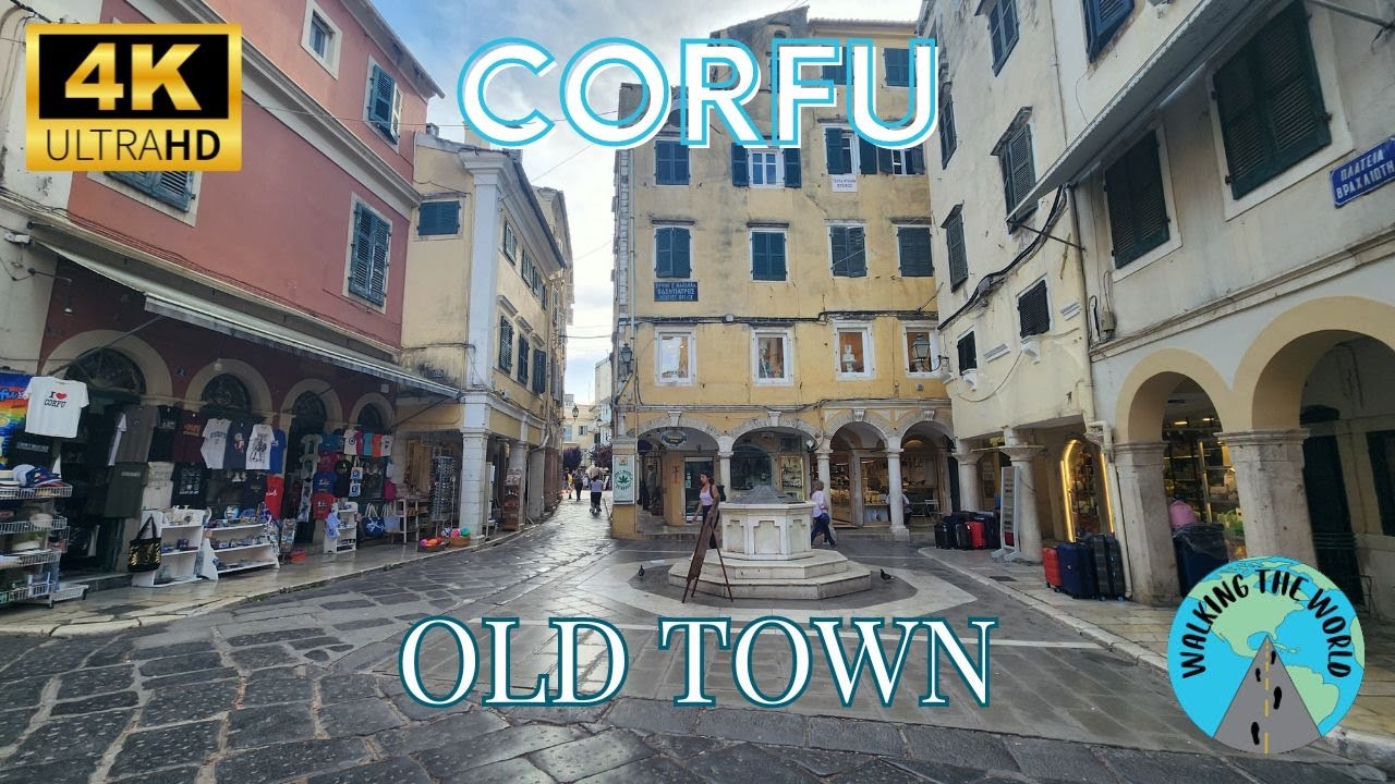 Corfu Old Town 4k walking tour video in Beautiful Corfu Greece in Late May