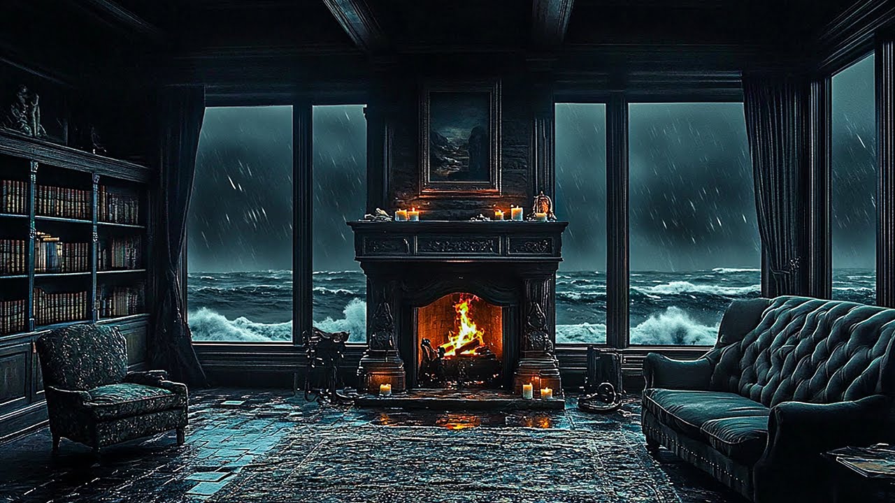 Stormy Night Writing Session | Dark Academia Piano & Ocean Rain Sounds for Deep Focus