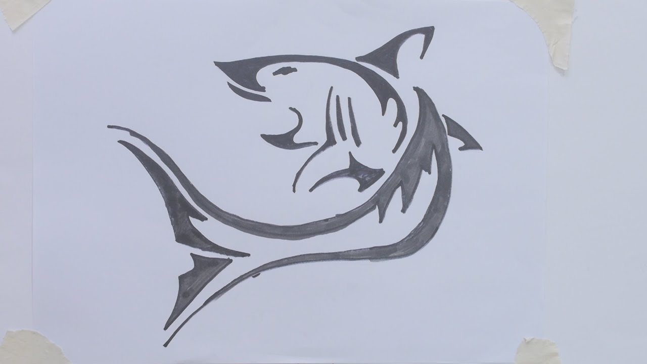 How to draw shark tribal tattoo