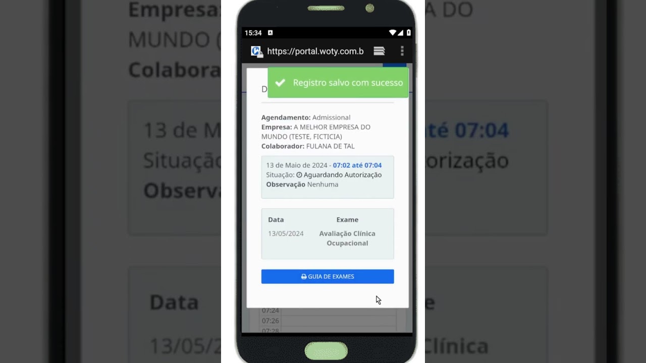 Agendamento de ASO no Portal do Cliente no celular.