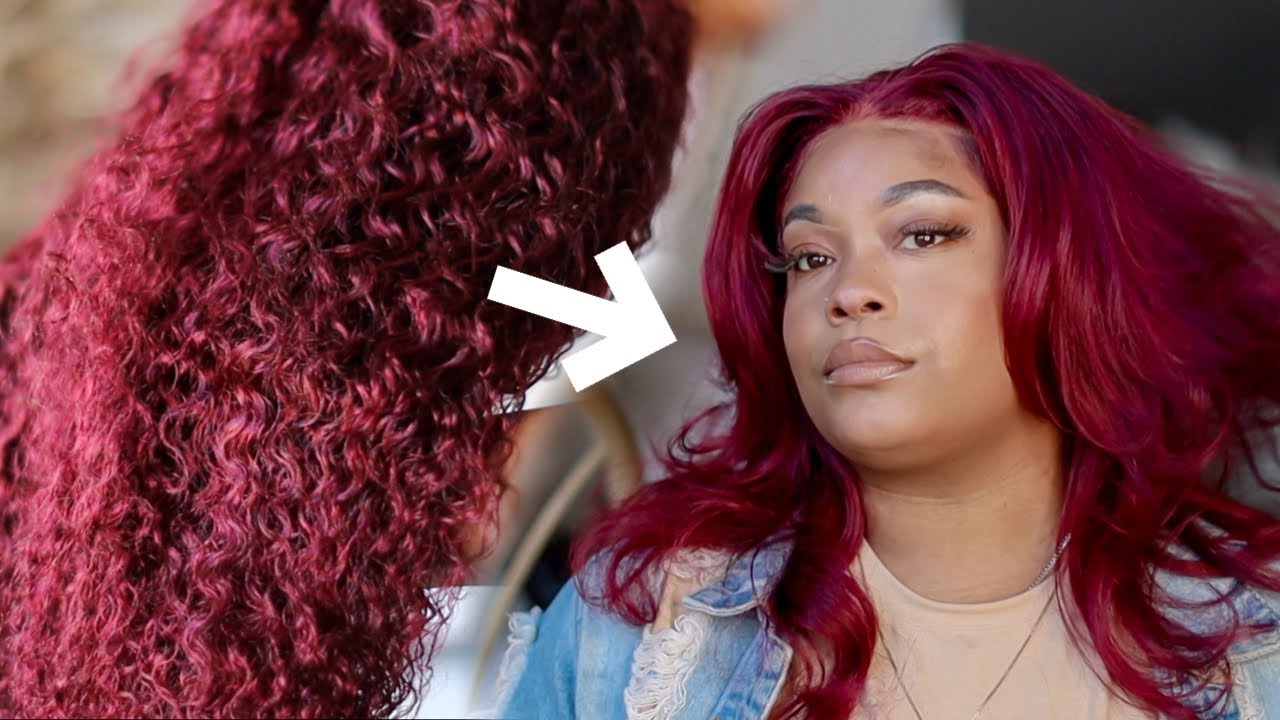Straightening Kinky Curly Wig & 70's Inspired Hairstyle Tutorial | Asteria Hair 99j Burgundy Wig