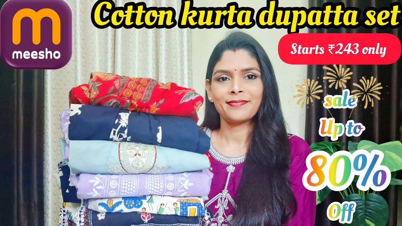 ☀️Cotton Kurta Dupatta set✨️Starts 250 Only✨️Affordable🎀Summer Special ☀️ Meesho Sale Up To 80% Off