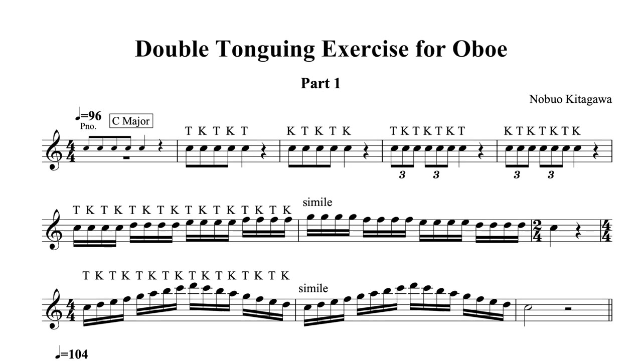 Double Tonguing Exercise for Oboe-Part 1　オーボエの為のダブルタンギング練習曲 Part 1
