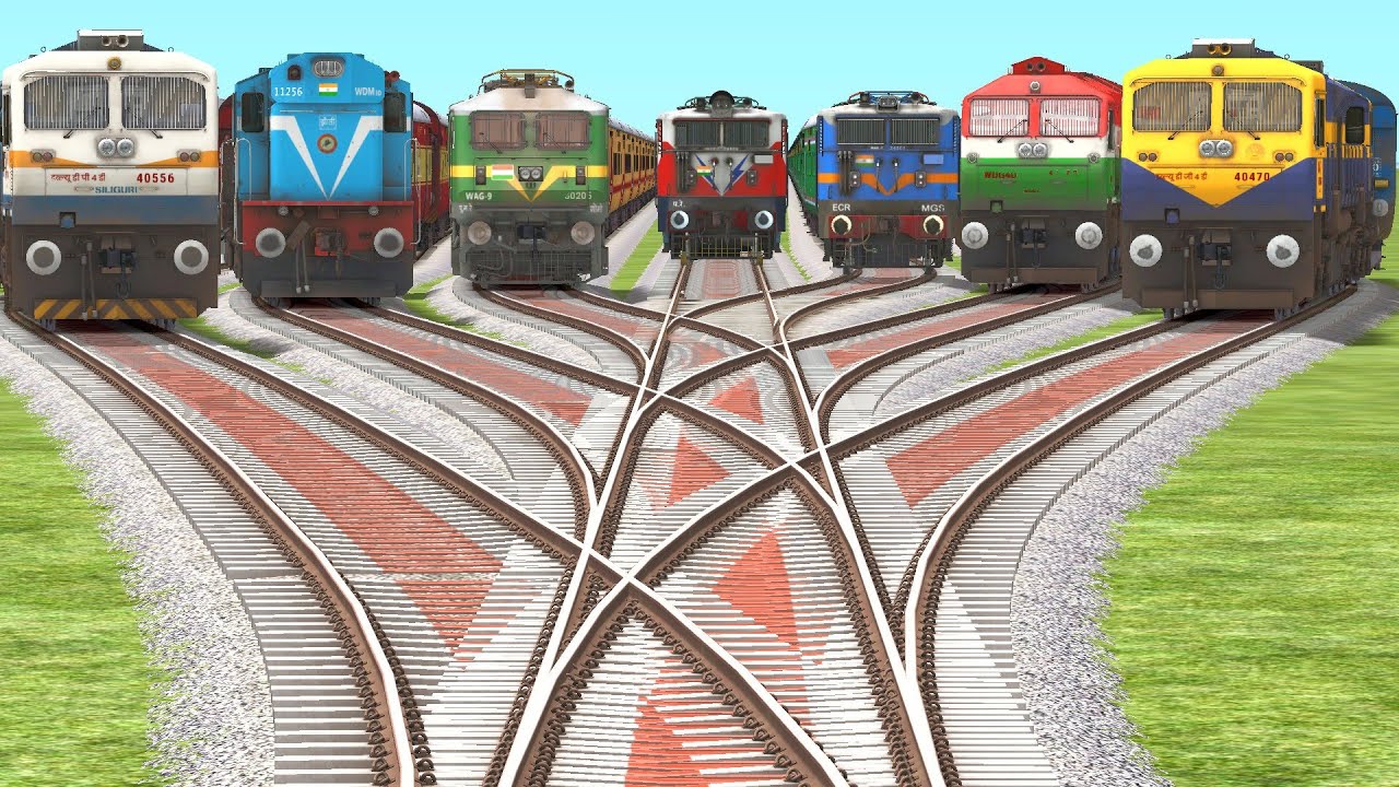 7 LINE TRAINS BRANCHED RAILROAD CROSSING⚛️BRANCHED FORKED TRACKS | train simulator