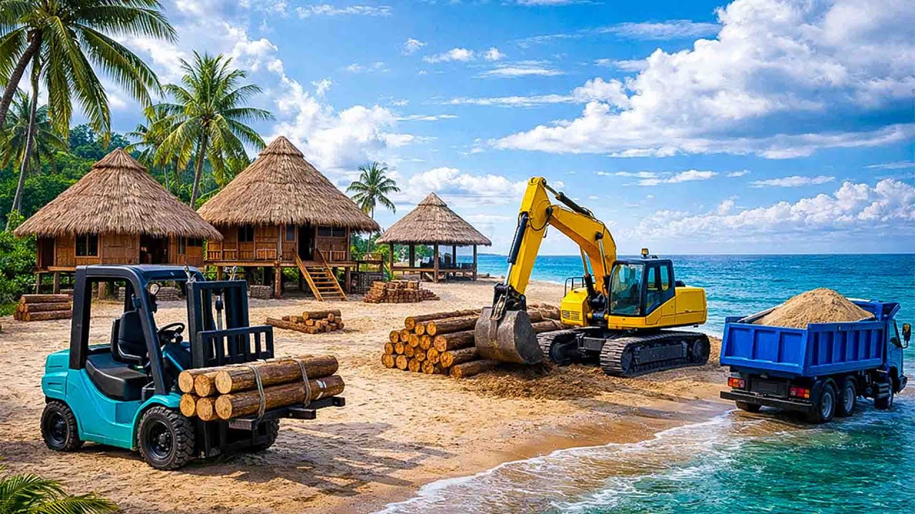 Beachside Build Begins🚧🏝️Dump Truck, Excavator & Forklift Power Up the Site 🌊| Vehicles Construction