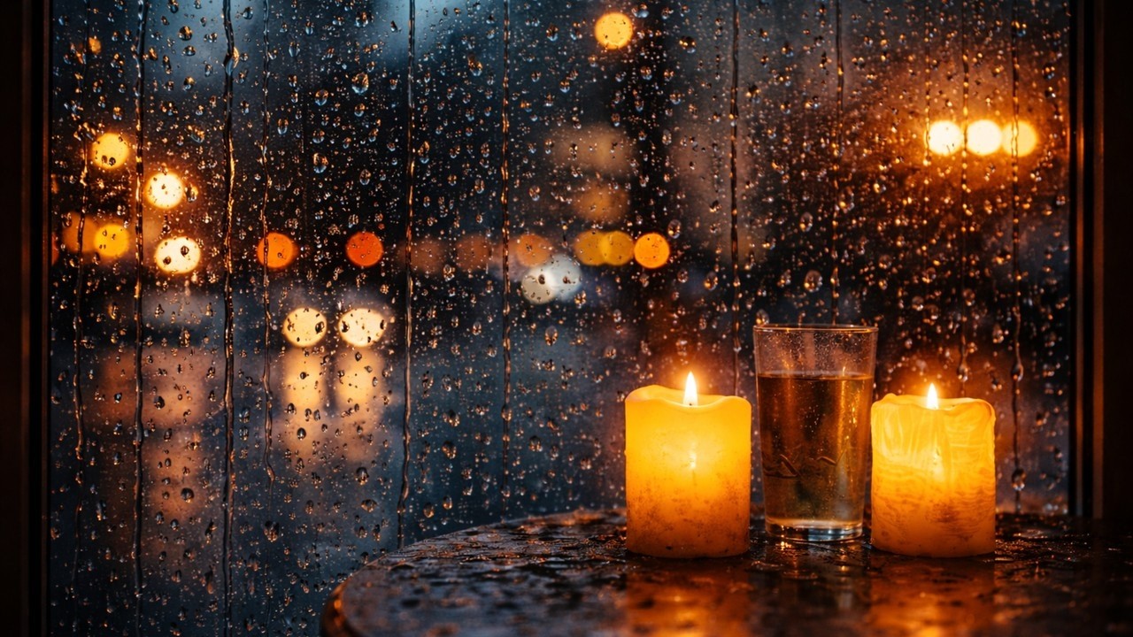 Rain on Window at Night 🌧️ 🕯️ | Cozy Candle Ambience - 4 Hours Deep Sleep Sounds