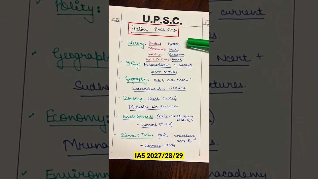 UPSC Prelims Complete Booklist 2027&ndash;2029 | Book List for IAS Beginners #shorts