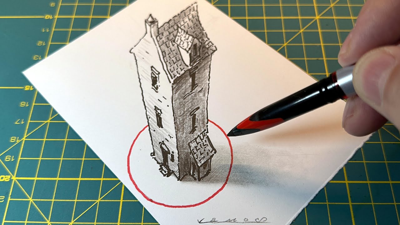 How To Draw An Old House In One Point Perspective - From A Bird's Eye View