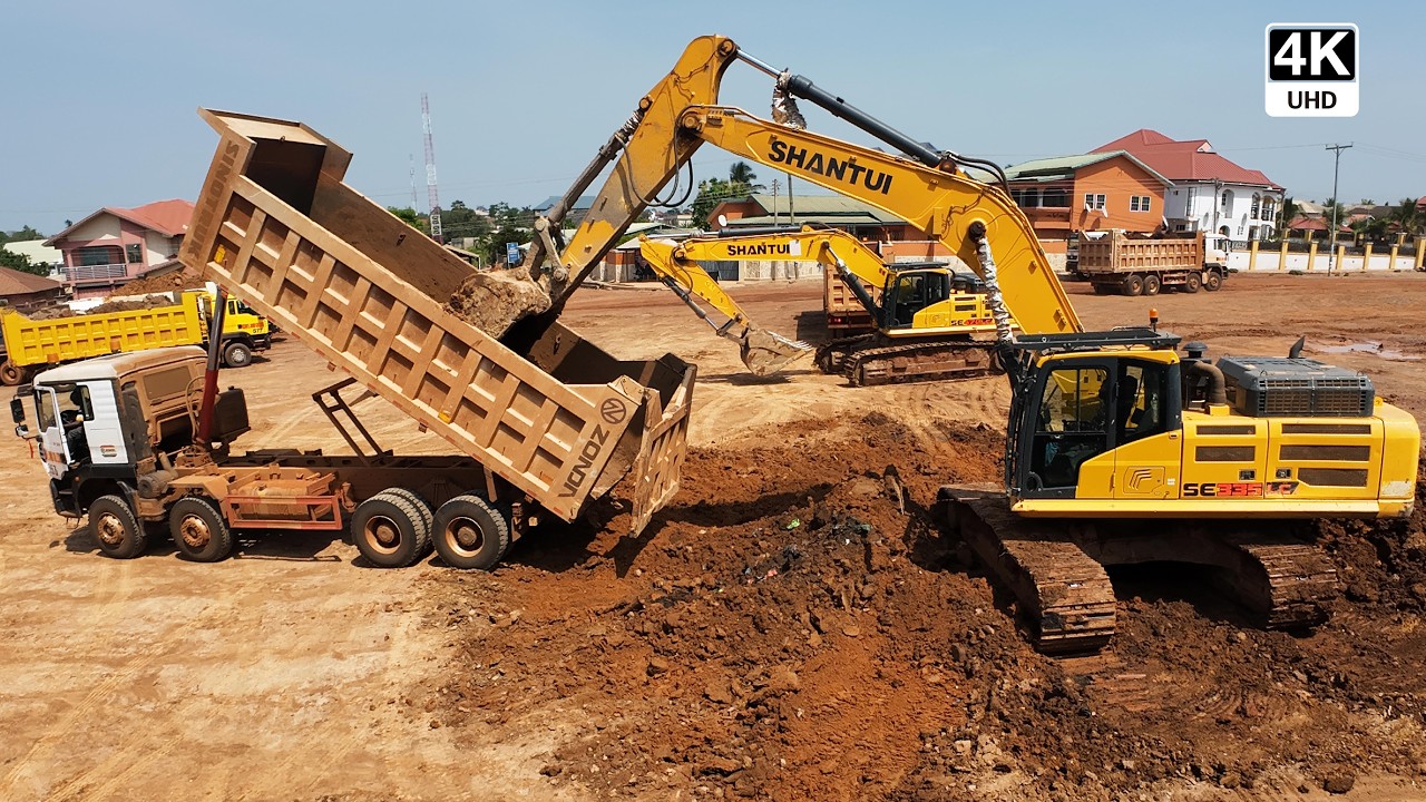 Excavator Loading Dump Trucks on Sunyani Outer Ring Road - BIG PUSH Earthmoving 4K