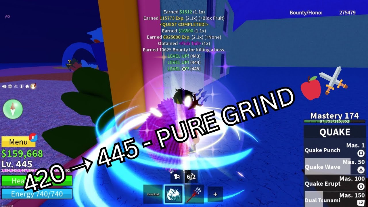 Level 420 ➝ 445 in Blox Fruits – Pure Grind! ⚔️🔥