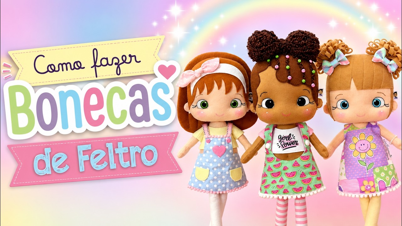 Como fazer Boneca de Feltro - Completo - #diy