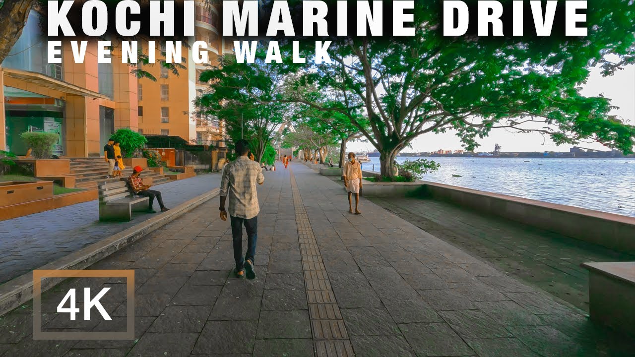 Evening Walking Tour of Marine Drive Kochi, Kerala • 4K 60fps
