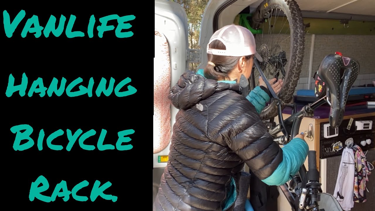 Unique Bike Storage Idea in a Van | Hanging Bicycle Rack | VanLife Hacks