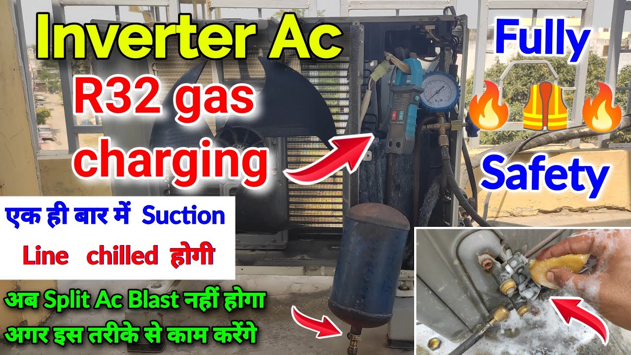 r32 gas charging ! How to gas charging in ac, ac gas charging / inverter ac gas charging, (r32 gas)!