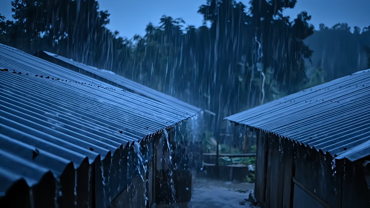 Falling Asleep to Heavy Rain on Tin Roof 🌧️ Pure Rain Sounds