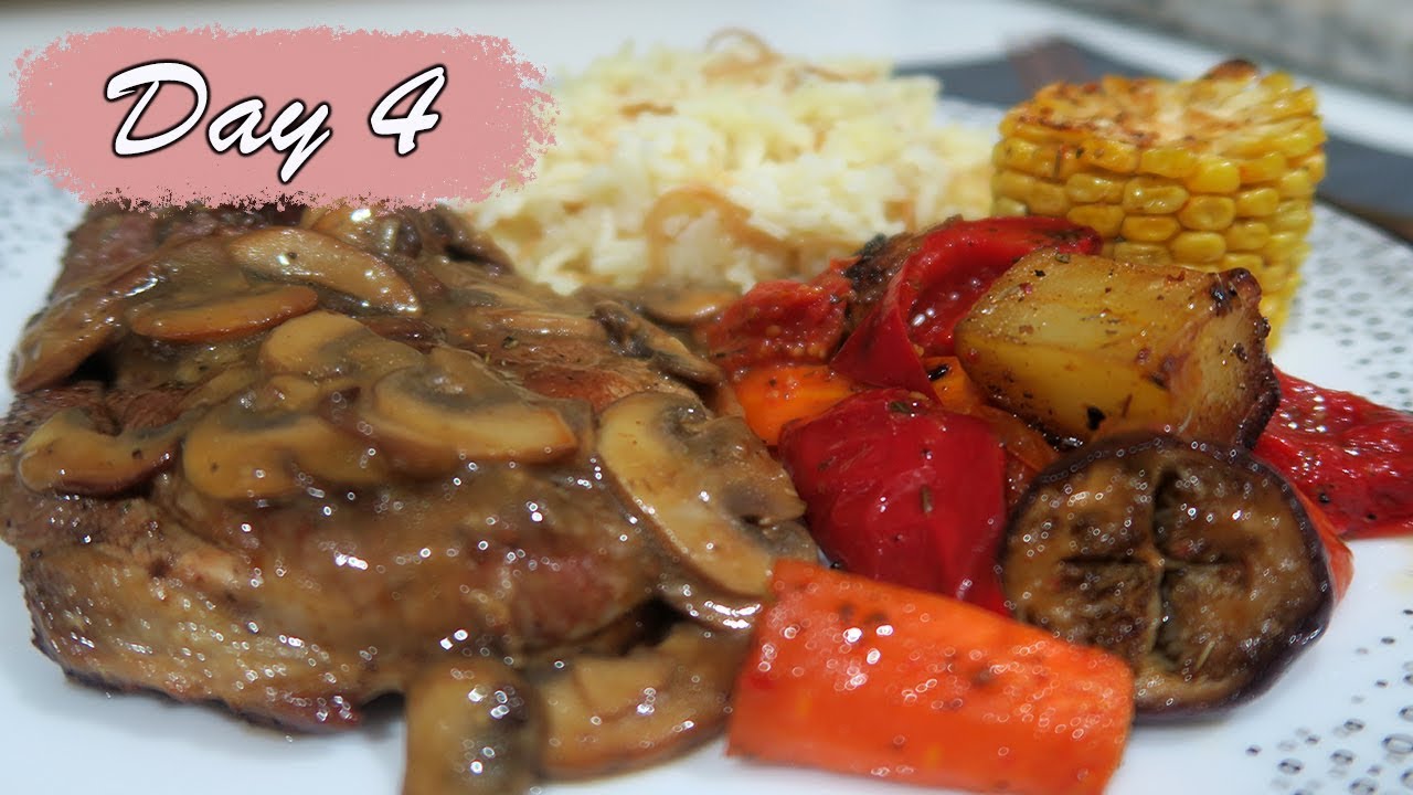 4 RESEP dalam 1 PIRING (Leg of Lamb Steak, Roasted Vegetables, Syrian Rice, Mushroom Gravy)