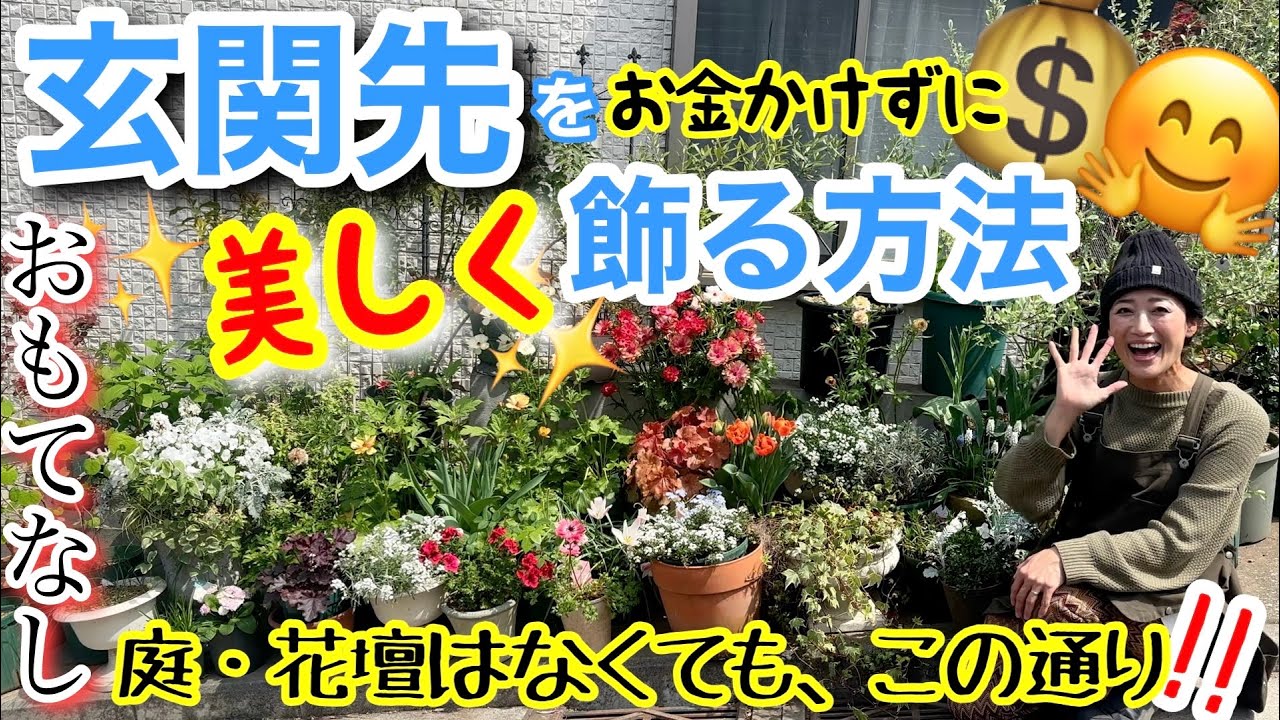 【玄関先は誰でも美しく飾れる】難しく考えずに〇〇すれば、季節感のある花いっぱい空間が誕生🤗 / 玄関先って、地面はコンクリが多いですよね？それでも植物にまみれる方法は？！/ダイソー商品【ガーデニング】