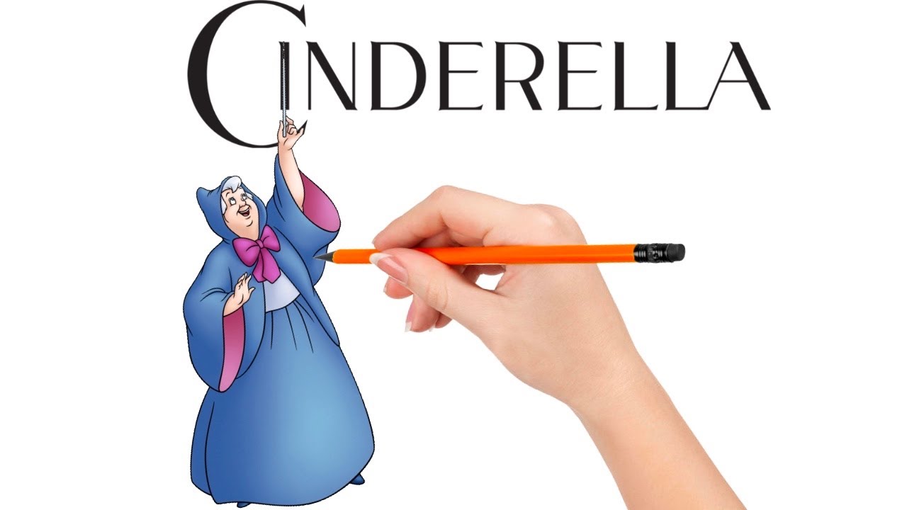 How to draw Cinderella's Fairy Godmother having a lot of fun with her magic
