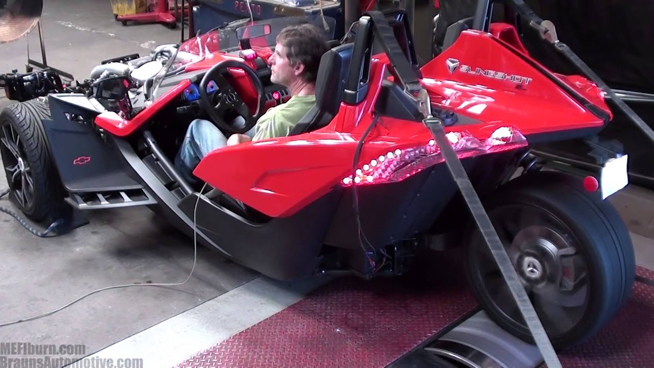 Dyno testing a 2015 Polaris Slingshot with a Hahn Racecraft turbo kit
at Braun’s