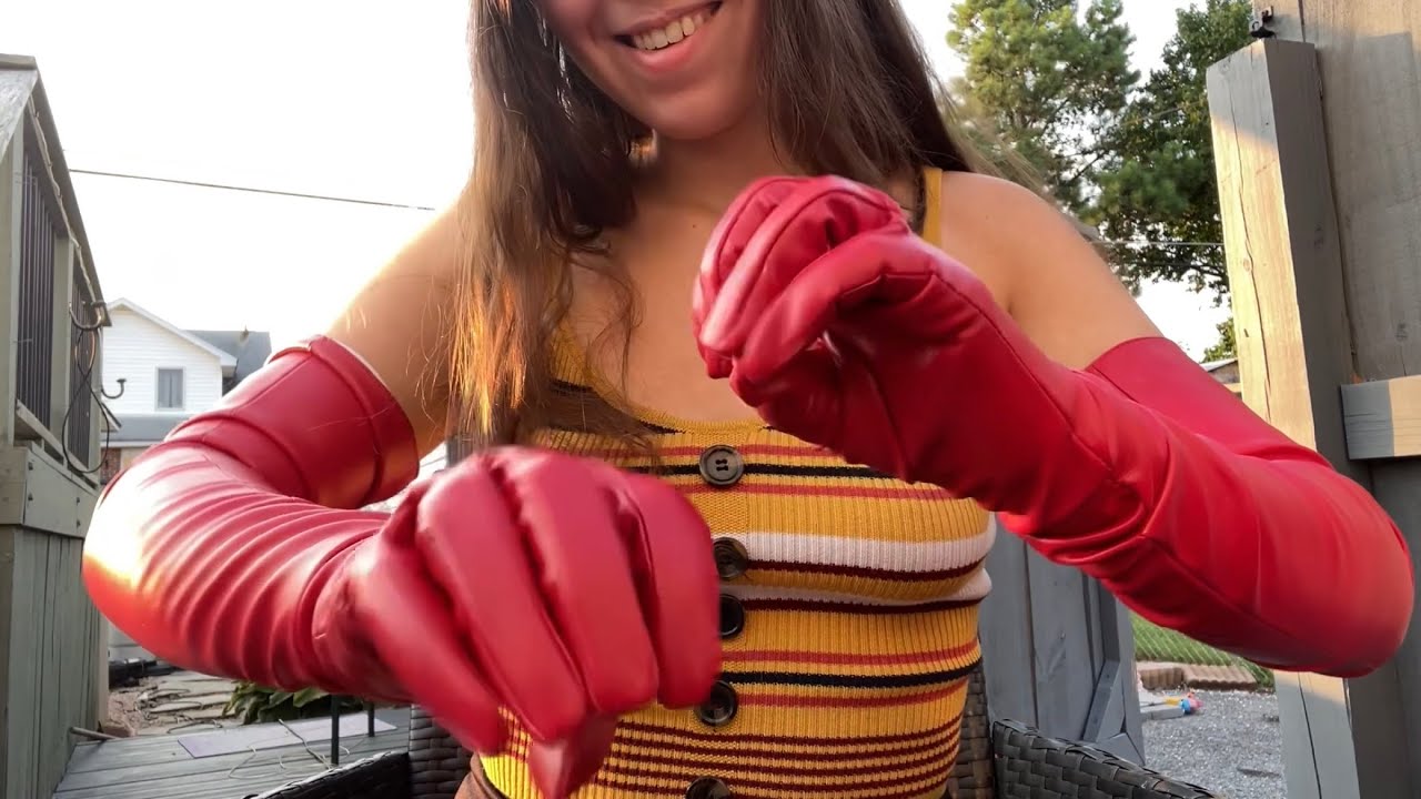 Long Red Gloves ASMR❤️ Soft Spoken😌 Outdoors🌳🍃