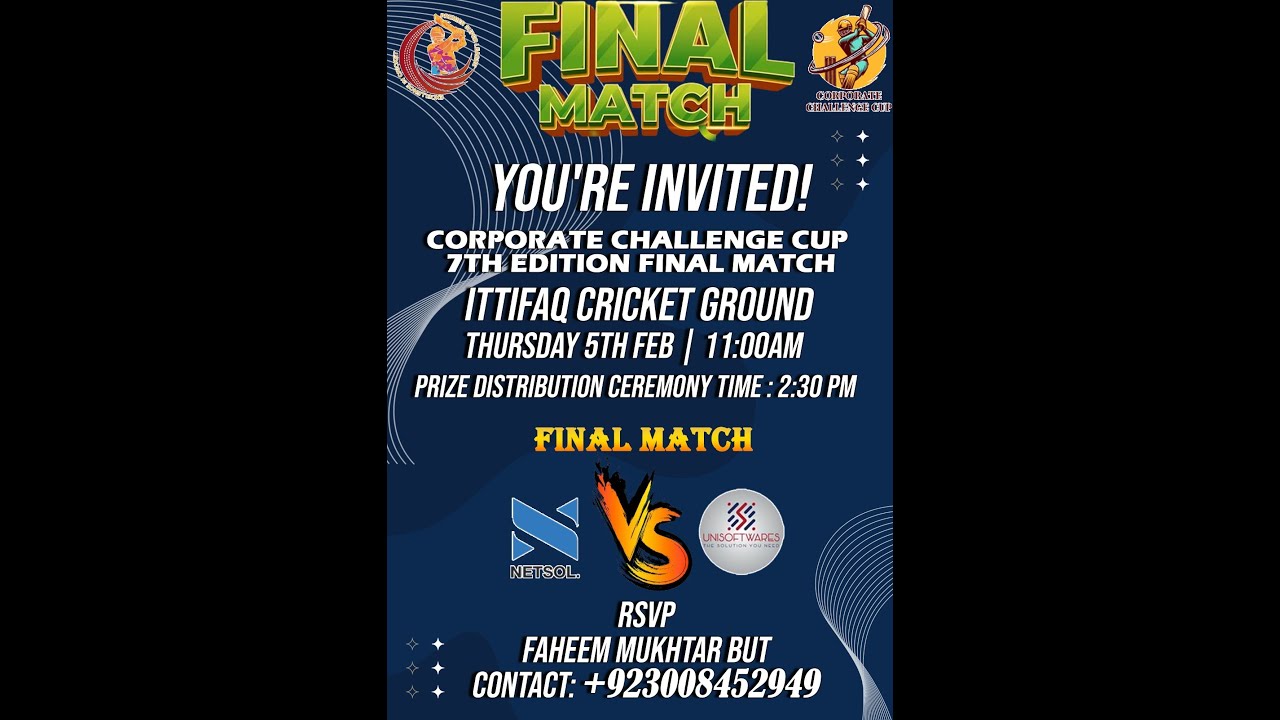 Corporate Challenge Cup 7th Edition 2026 |  Final | Netsol vs Unisoftware Live From Model Town Green