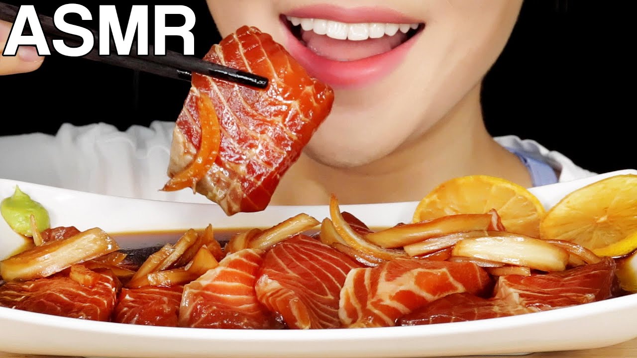 ASMR Soy Sauce Marinated Salmon Sashimi Eating Sounds Mukbang 간장연어장 먹방