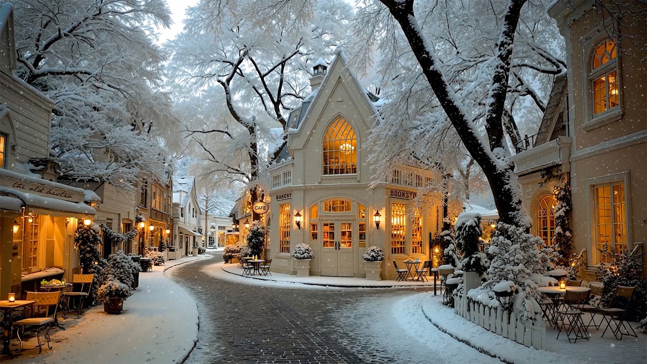 Relaxing Morning Jazz ☕ Snowy Coffee Shop on a Silent Winter Street | Gentle Jazz for Relax & Ease