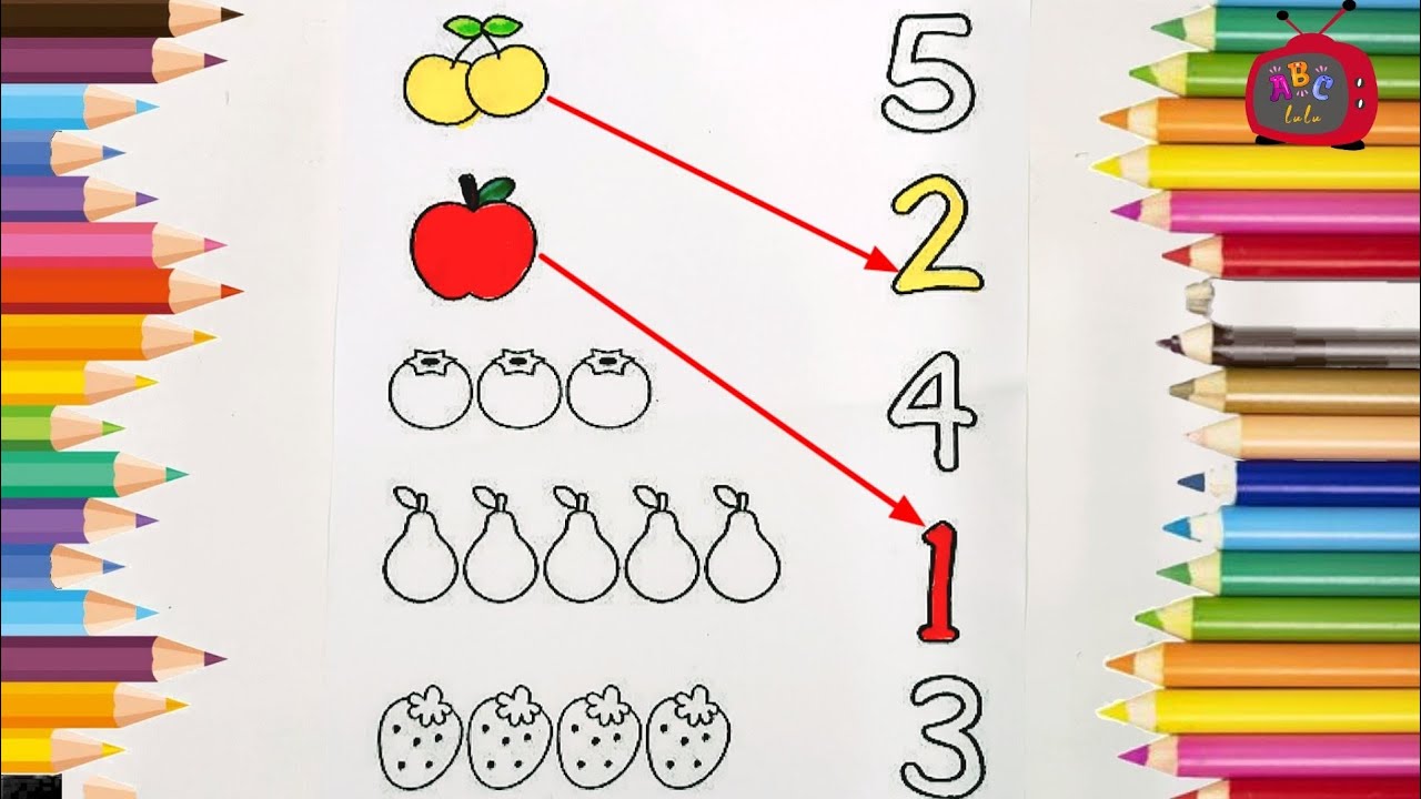 Numbers Matching | Match the Numbers with Object | Count and Learn numbers | Colour and Count Fruits