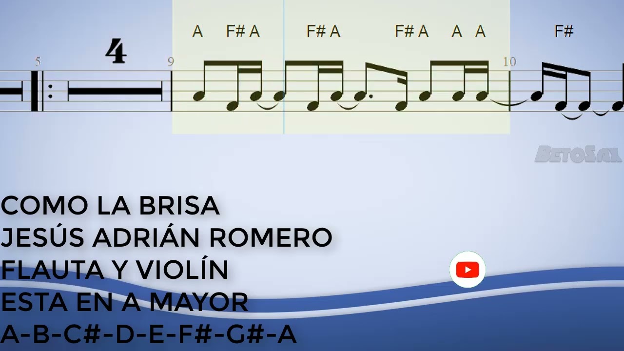 Como La Brisa, Jesús Adrián Romero, Flauta y Violín, Partitura, Cifrado, Notas, Tutorial