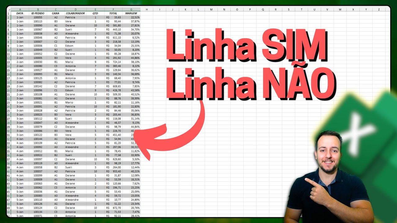 Selecionar Linha SIM linha NÃO no Excel | Separar Tabelas, Copiar, Colar, Remover, Realçar