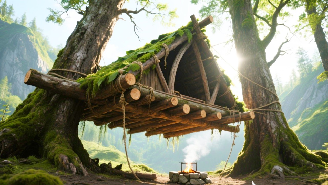 Impossible Shelter Built Over a Forest Stream