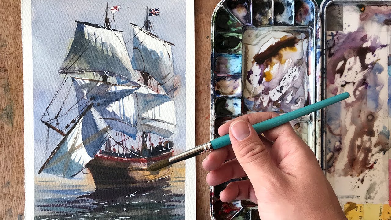 Practicing Watercolor - Painting an Old Ship