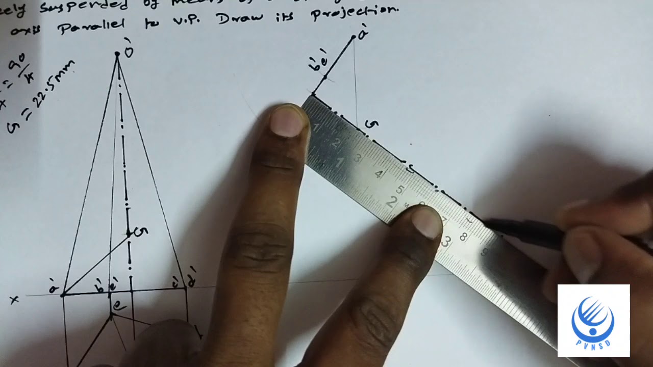 Projection of solids.. Pentagonal pyramid.. Freely suspended