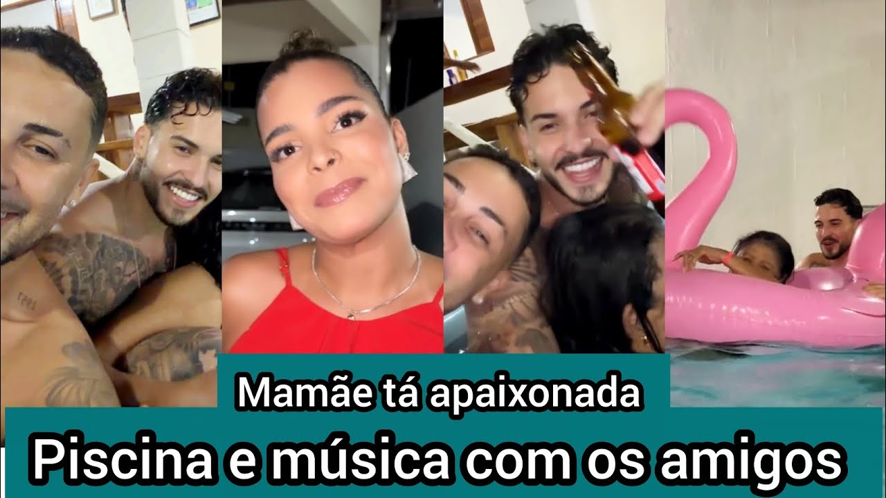 Carlinhos Maia entra na piscina pra se divertir com os amigos e Maria adorou estar agarrada com Léo 