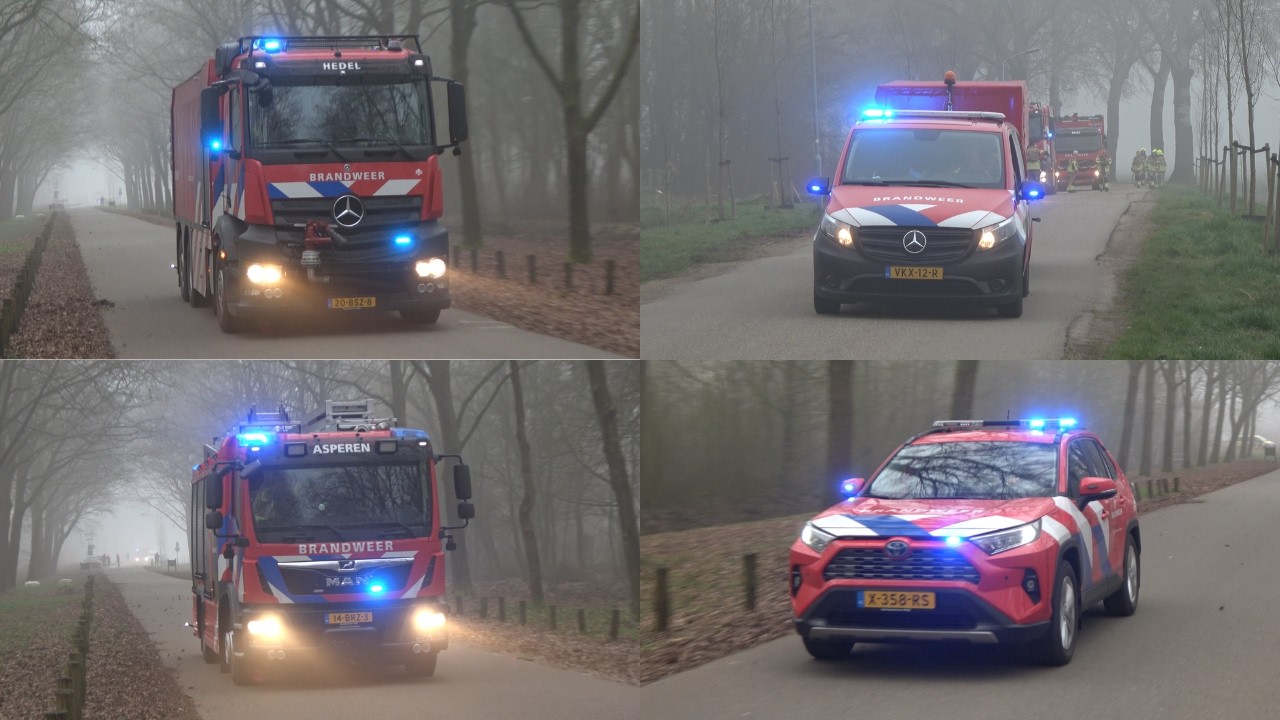 Zeer grote brand op camping in Vuren, Hulpdiensten komen met spoed ter plaatse.
